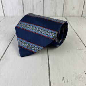 VTG Givenchy Monsieur Blue Link Striped Silk Necktie Tie Business Office